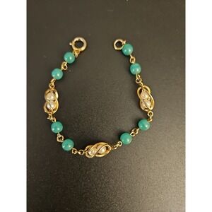 Vintage 7" Gold Tone Bracelet with ?Pearl/Jade Clasp Marked 1/20 12K GF (505)